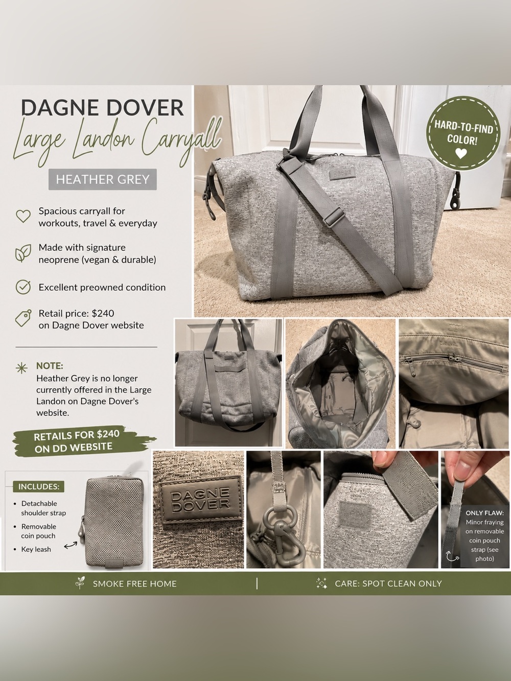 Dagne Dover Landon Carryall Duffel Bag - Heather Grey